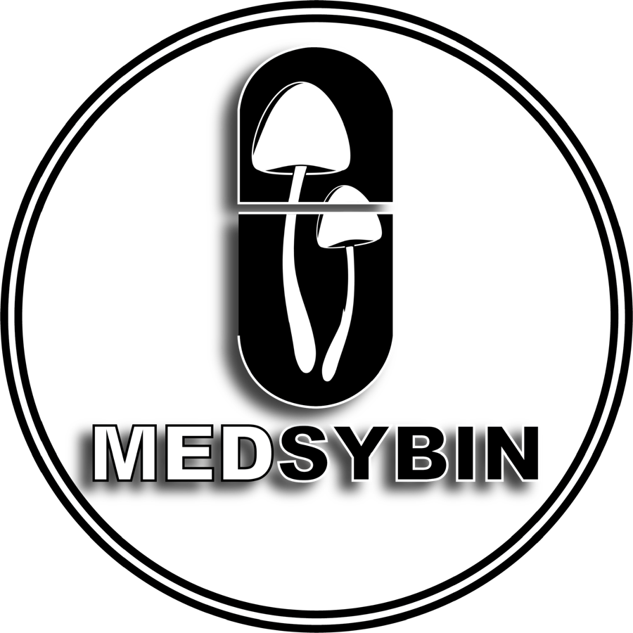 Medsybin white mushroom and capsule logo